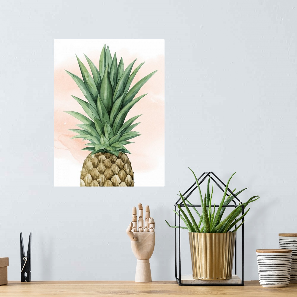 A bohemian room featuring Layers of color emanate through in this cropped watercolor painting of a pineapple.
