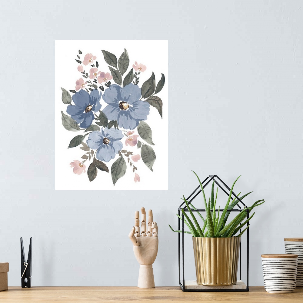 A bohemian room featuring Soft Blue Flowers I