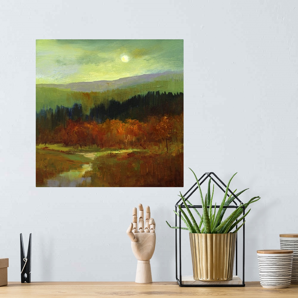 A bohemian room featuring The Autumn Mountains IV