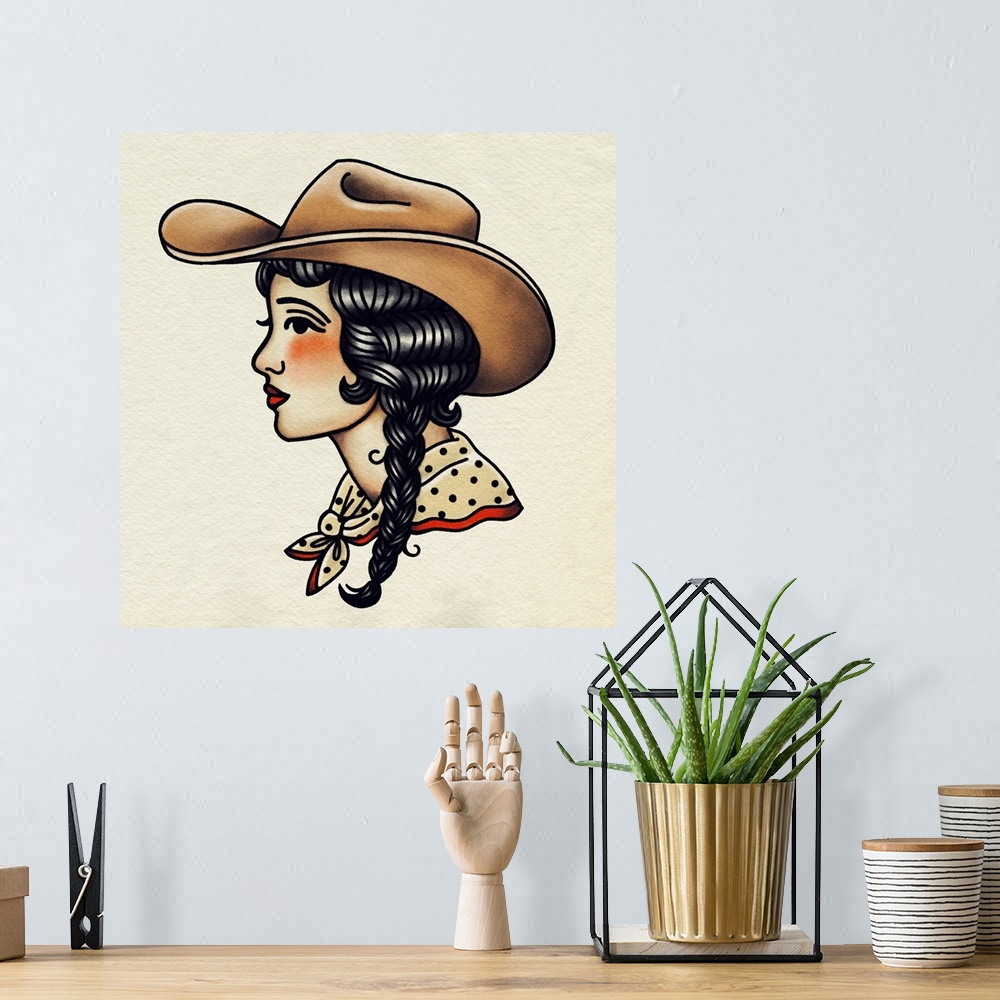A bohemian room featuring Traditional Tattoo Cowgirl II