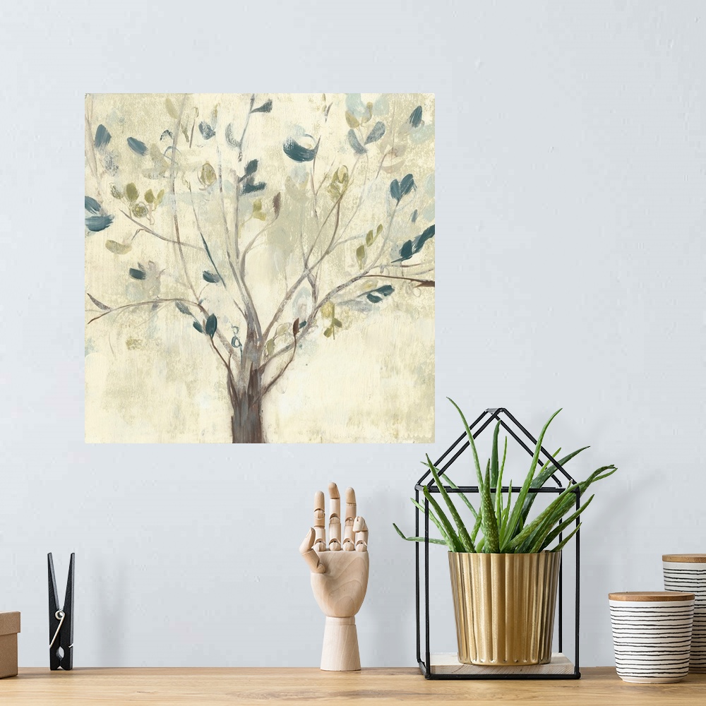 A bohemian room featuring Trees of Blue I