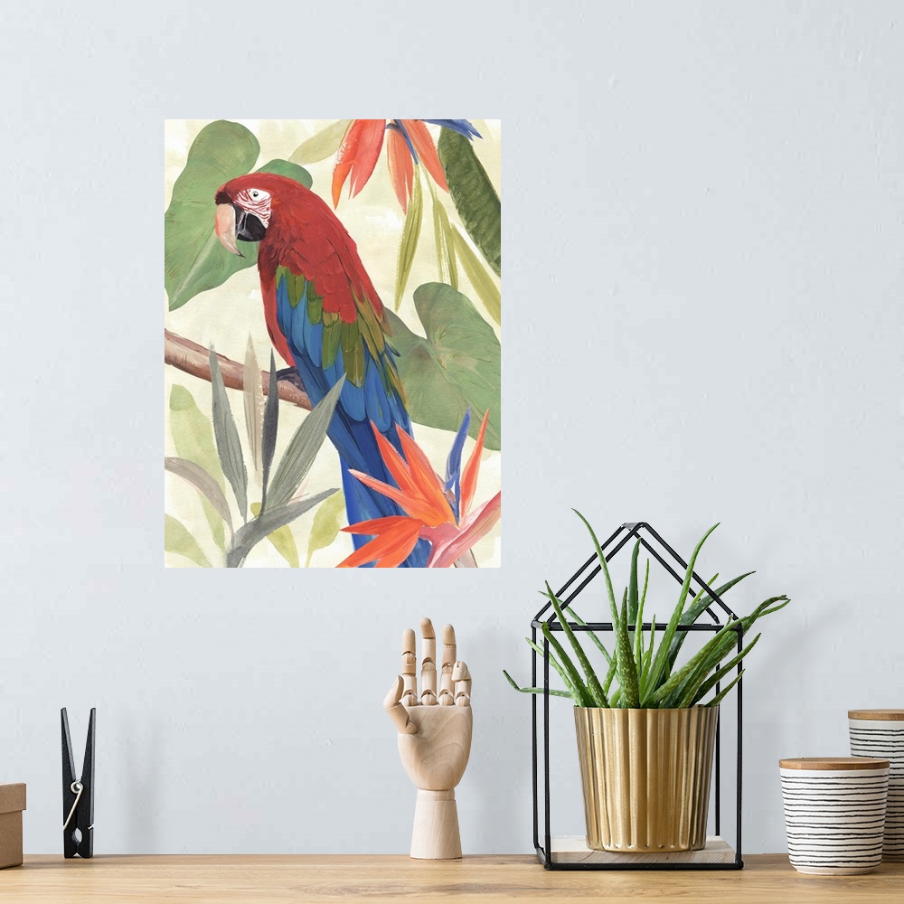 A bohemian room featuring Tropical Parrot Composition III