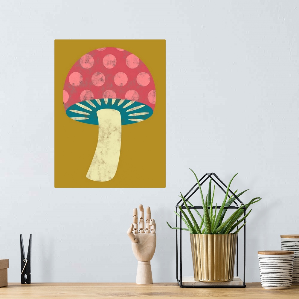 A bohemian room featuring Fun and contemporary painting of a mushroom.