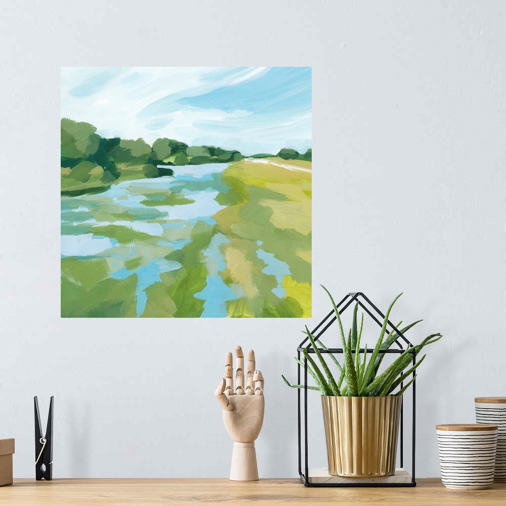 A bohemian room featuring Verdant Abstract Wetland II
