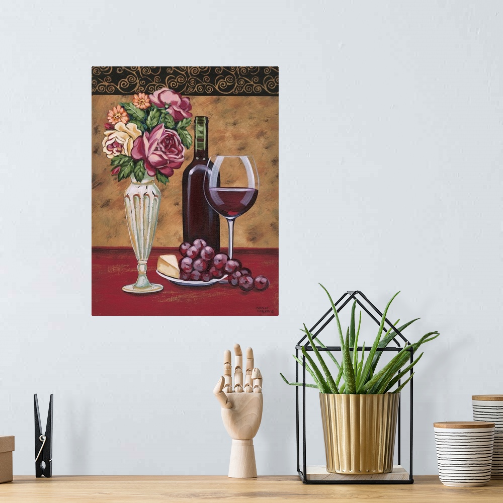 A bohemian room featuring Vintage Flowers and Wine I