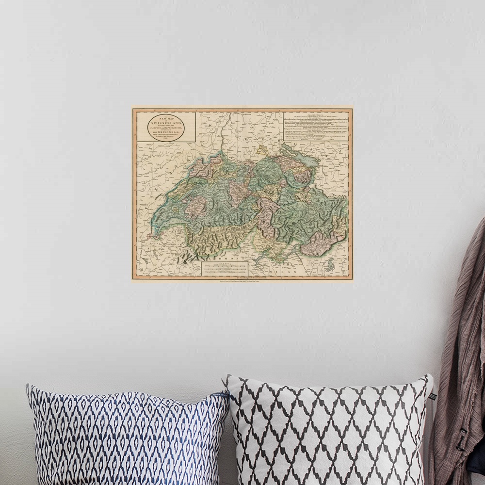 A bohemian room featuring Vintage Map of Switzerland