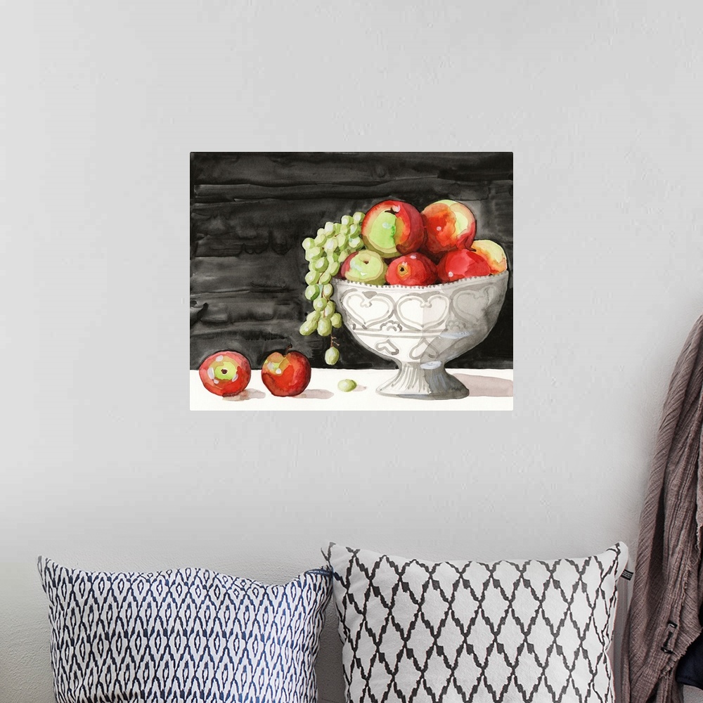 A bohemian room featuring Watercolor Fruit Bowl I