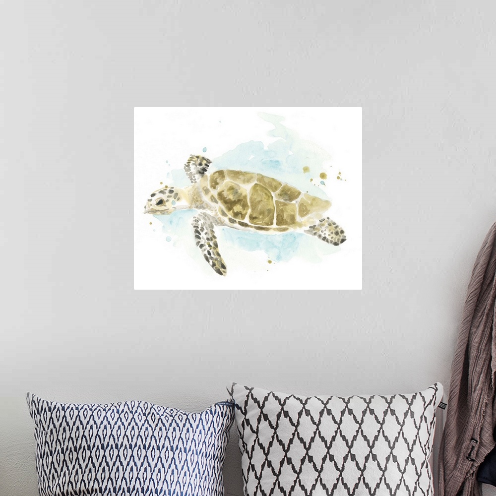 A bohemian room featuring Watercolor Sea Turtle Study II