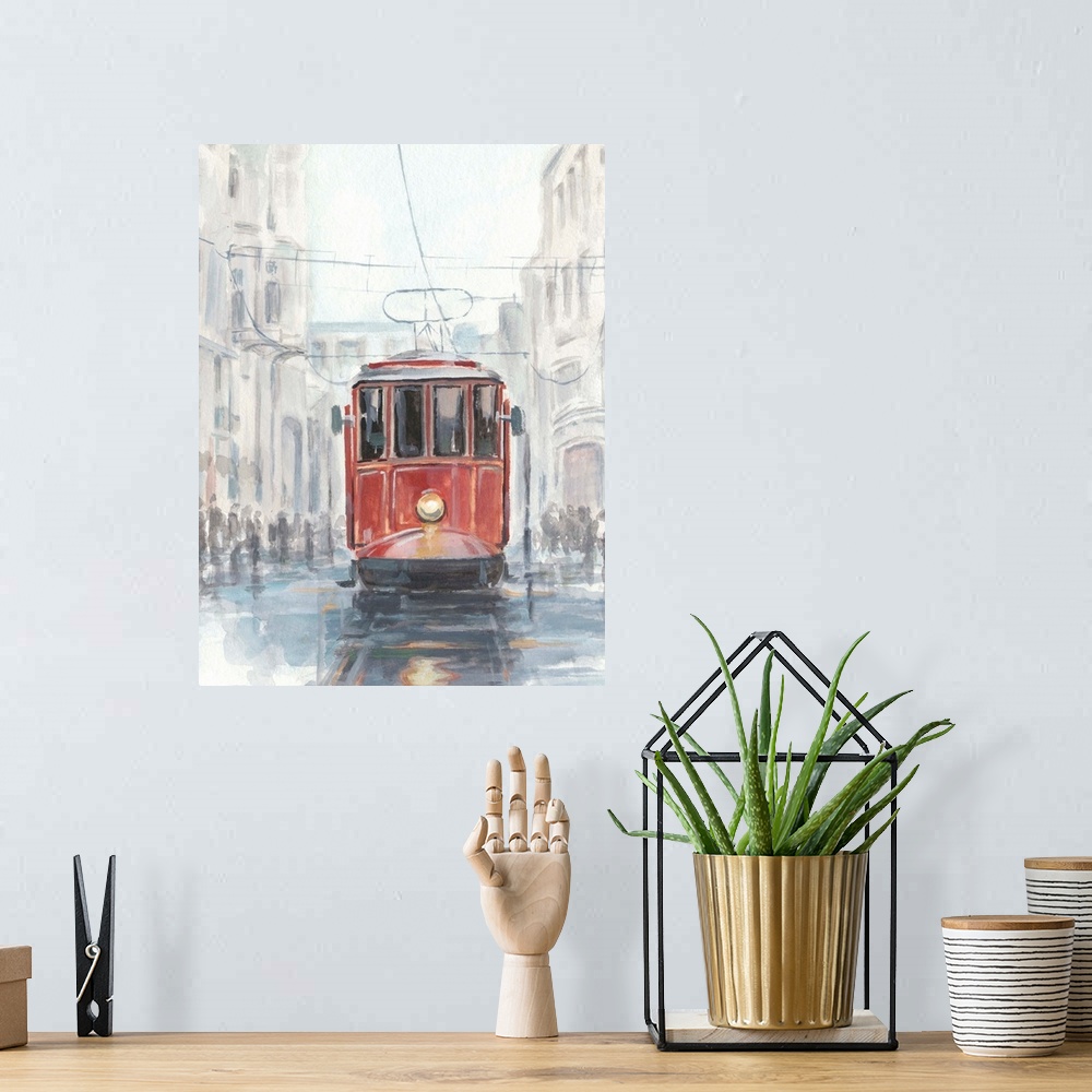 A bohemian room featuring Watercolor Streetcar Study I