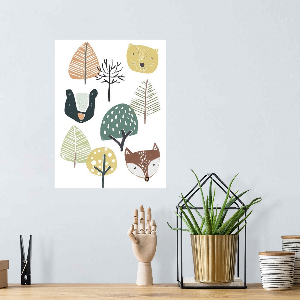 A bohemian room featuring Woodland Faces I