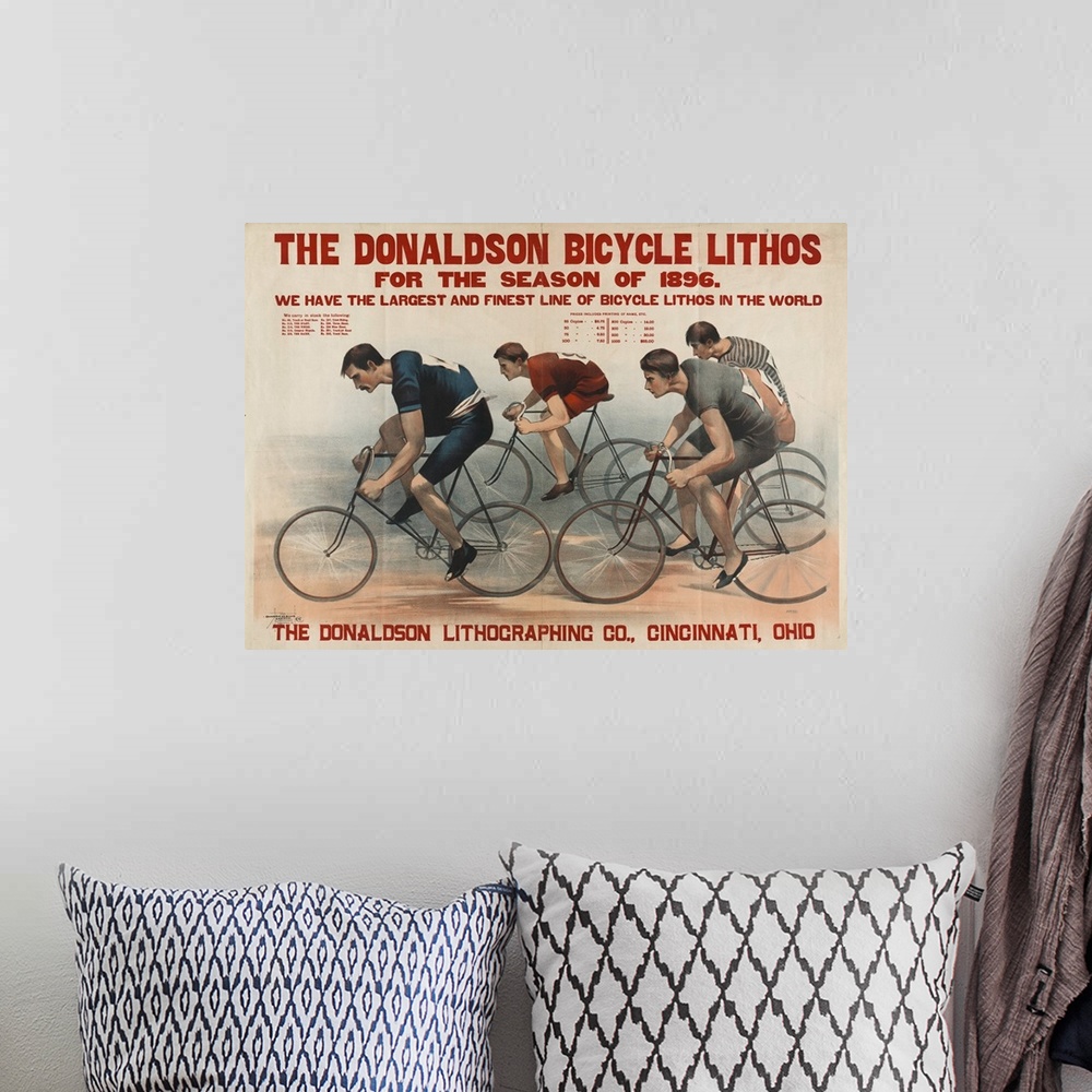 A bohemian room featuring Donaldson Bicycle Lithos for 1896 Season