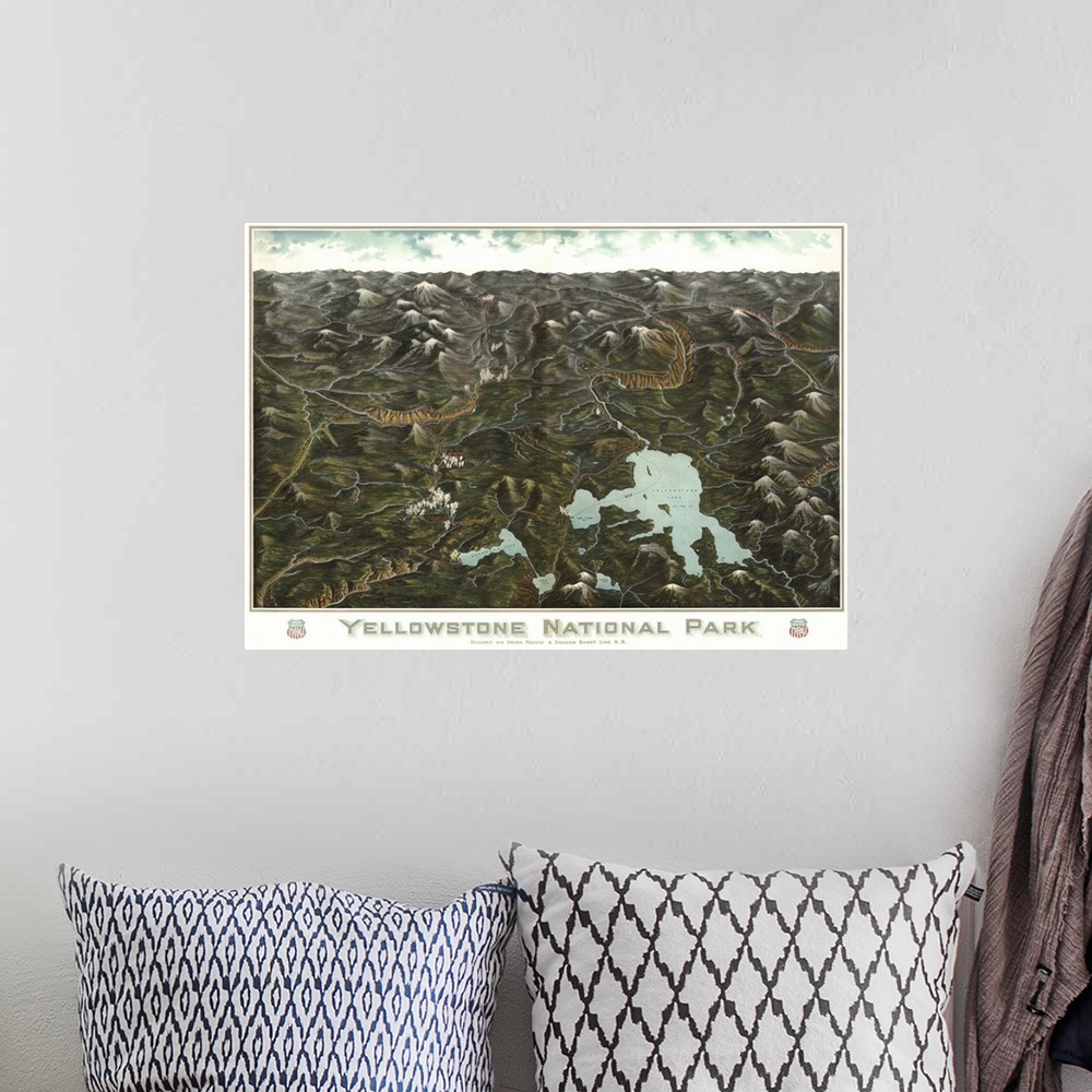 A bohemian room featuring Vintage map of Yellowstone National Park