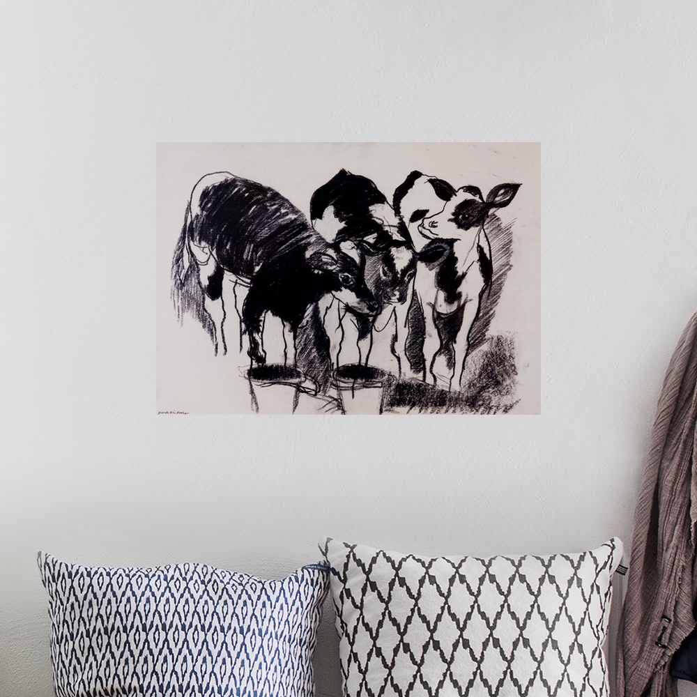 A bohemian room featuring Originally charcoal on paper.