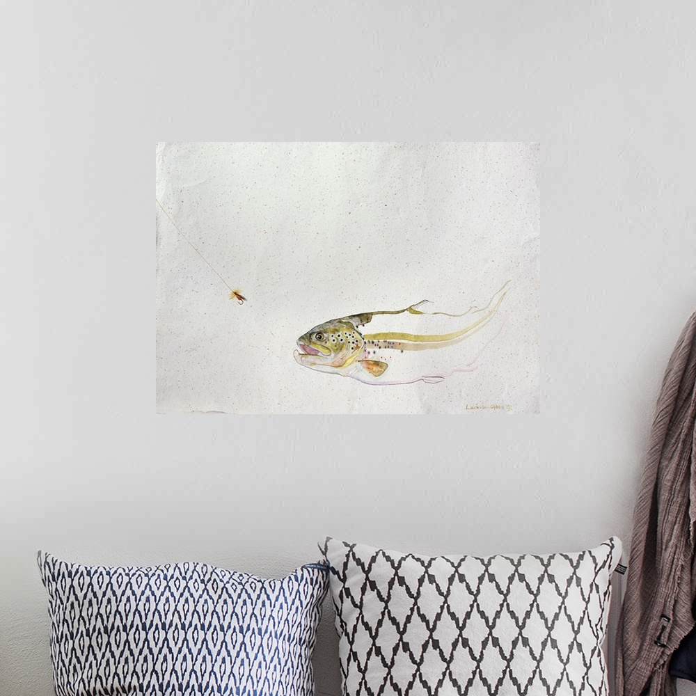 A bohemian room featuring Trout Chasing a Fisherman's Fly, 1991