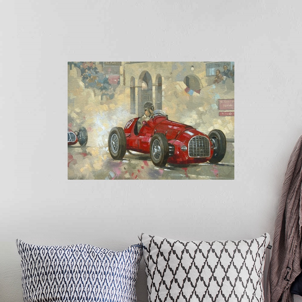 A bohemian room featuring Whitehead's Ferrari passing the pavilion, Jersey