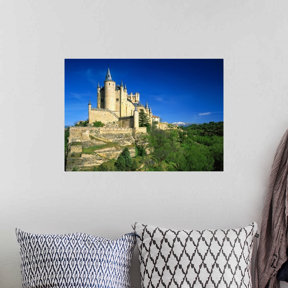 A bohemian room featuring Spain, Castilla y Leon, Segovia, View of Alcazar castle