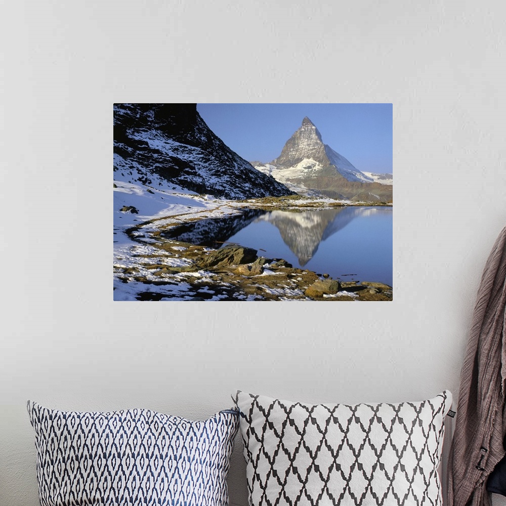A bohemian room featuring Switzerland, Valais, Zermatt, Riffel Lake and Matterhorn mountain