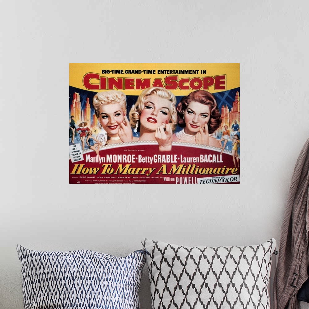 A bohemian room featuring HOW TO MARRY A MILLIONAIRE, from left: Betty Grable, Marilyn Monroe, Lauren Bacall, 1953, TM and ...