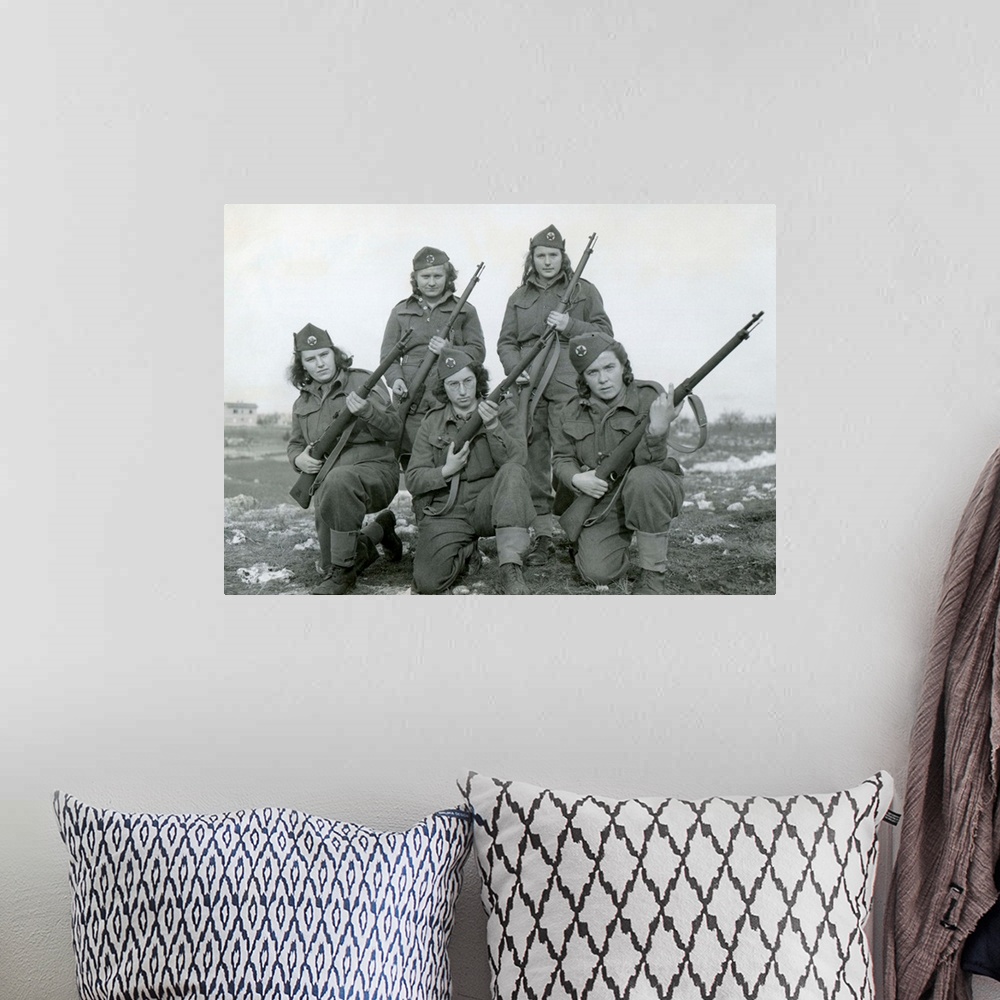 A bohemian room featuring Women partisans who are fighting against the Germans in Yugoslavia. Ca. 1944, World War 2.