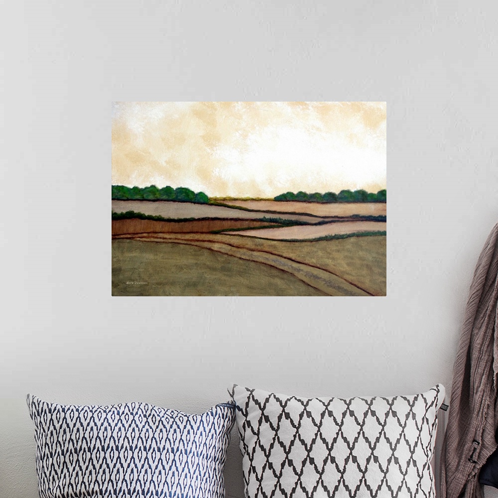 A bohemian room featuring Expressionist/minimalist landscape depicting Devonshire England.