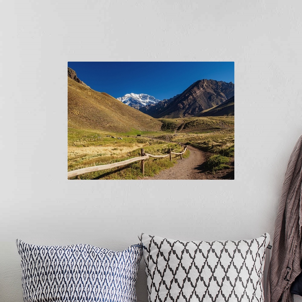 A bohemian room featuring Aconcagua Mountain, Horcones Valley, Aconcagua Provincial Park, Central Andes, Mendoza Province, ...