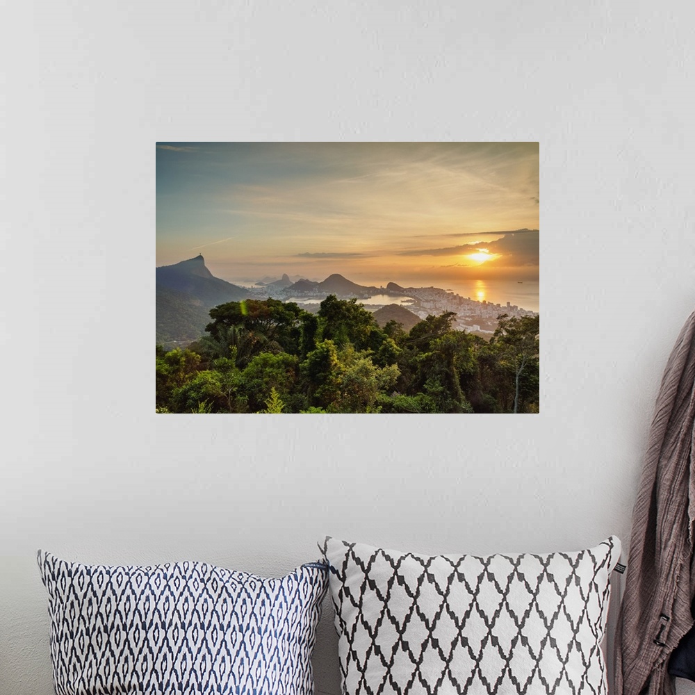 A bohemian room featuring Cityscape from Vista Chinesa at sunrise, Rio de Jan Christophereiro, Brazil