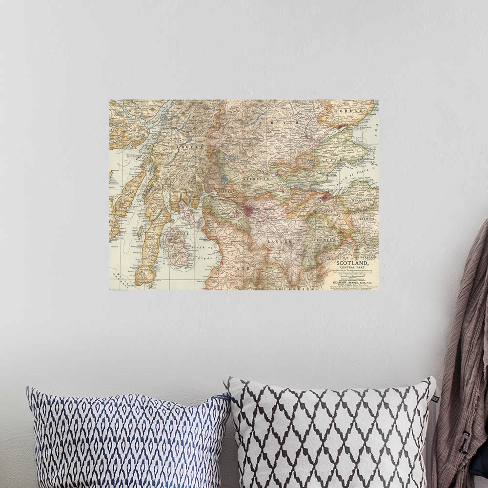 A bohemian room featuring Scotland, Central Part - Vintage Map