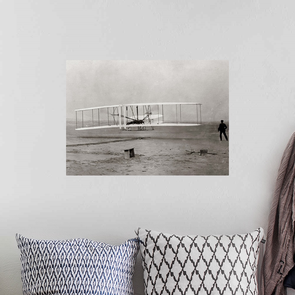 A bohemian room featuring 1903 Wright Brothers' Plane Taking Off At Kitty Hawk North Carolina USA.