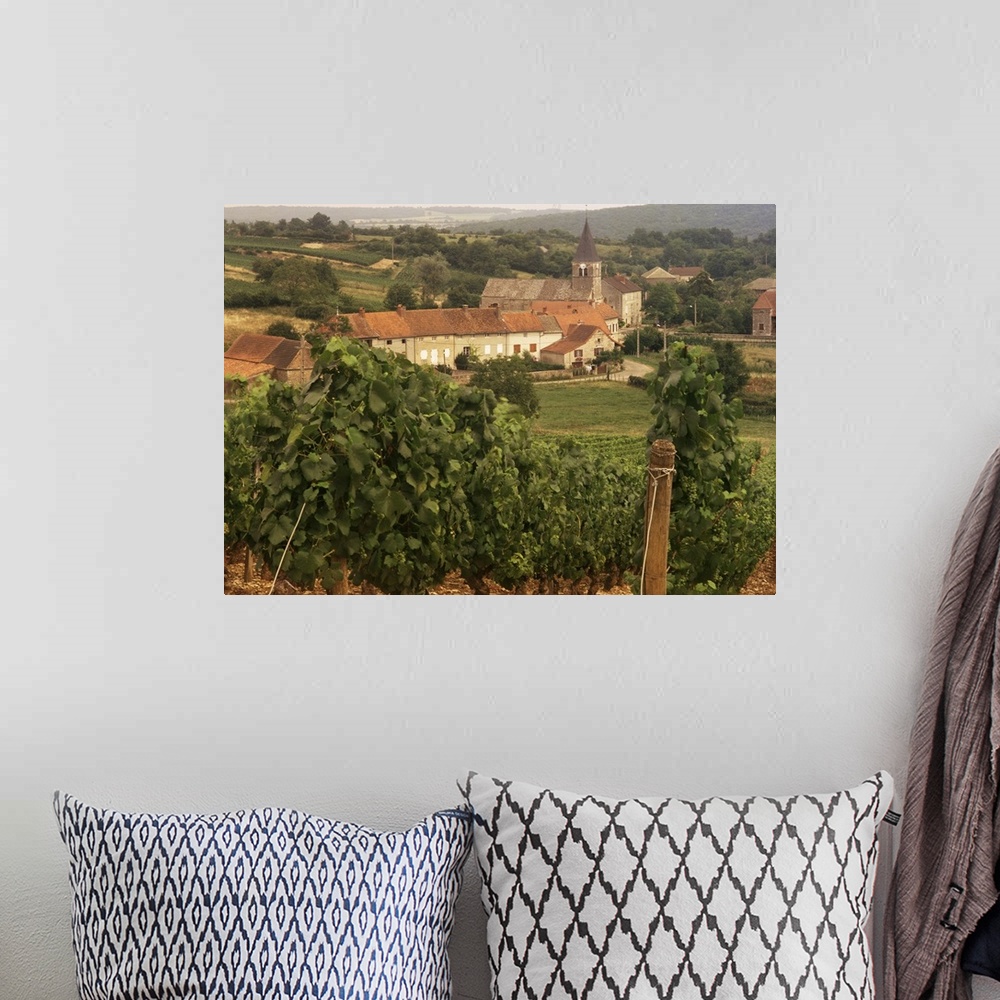 A bohemian room featuring Maconnais vineyards, Poilly Fuisse, Ozenay, Saone-et-Loire, Burgundy, France