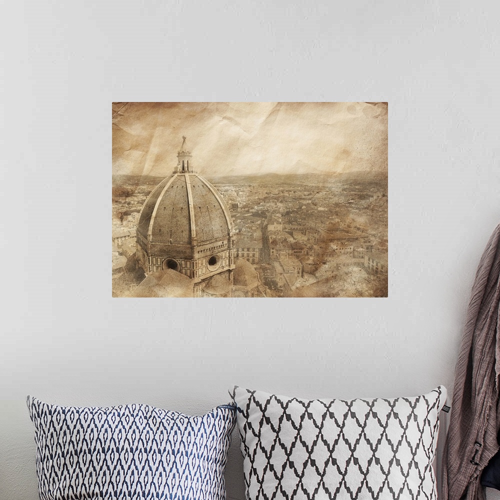 A bohemian room featuring Aerial view of Piazza del Duomo with Basilica of Saint Mary of the Flower, Florence, Italy.