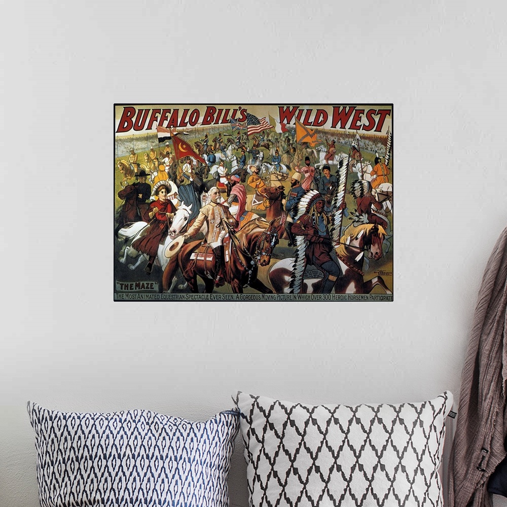 A bohemian room featuring Buffalo Bill's Wild West Show lithograph poster.