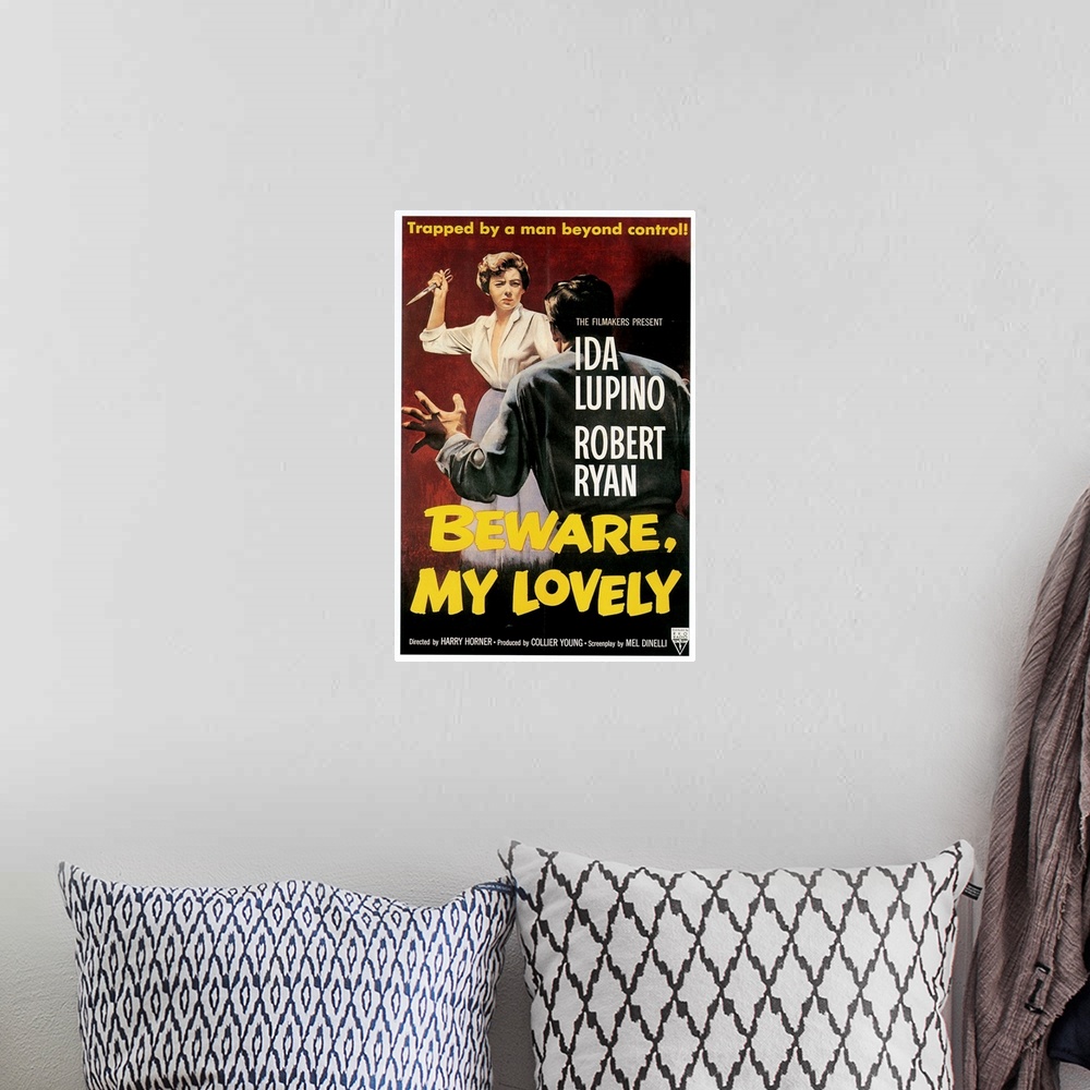 A bohemian room featuring 1950's USA Beware my Lovely Film Poster