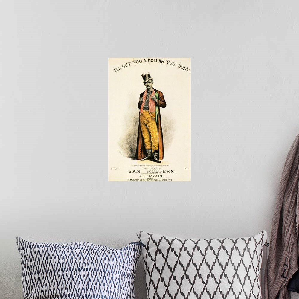 A bohemian room featuring 1870s UK I'll Bet You A Dollat You Dont Sheet Music Cover