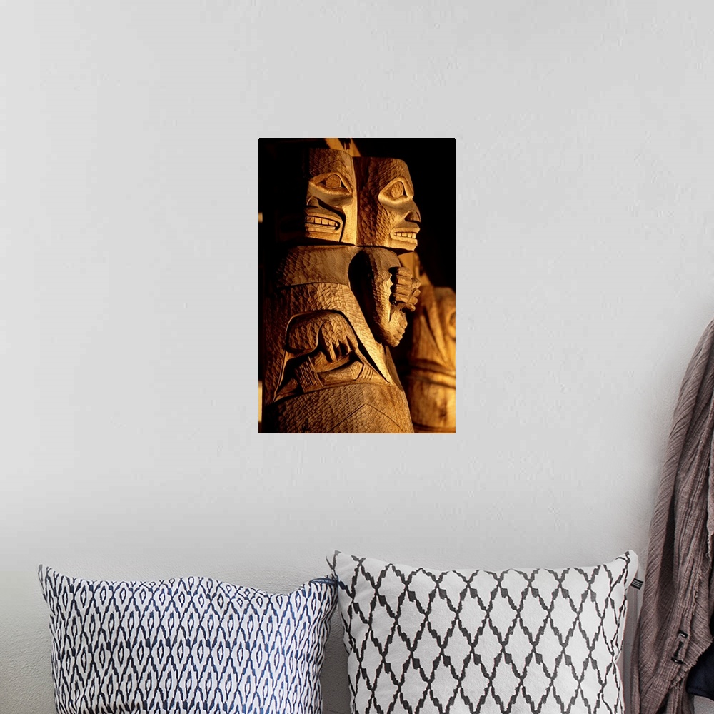 A bohemian room featuring Detail of Indian totem poles Sitka southeast Alaska.