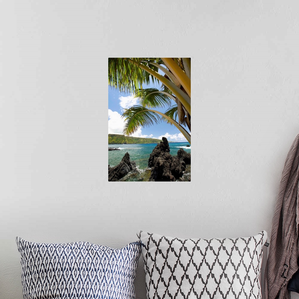A bohemian room featuring Hawaii, Maui, Keanae, Sunny blue skies light up the lush coast