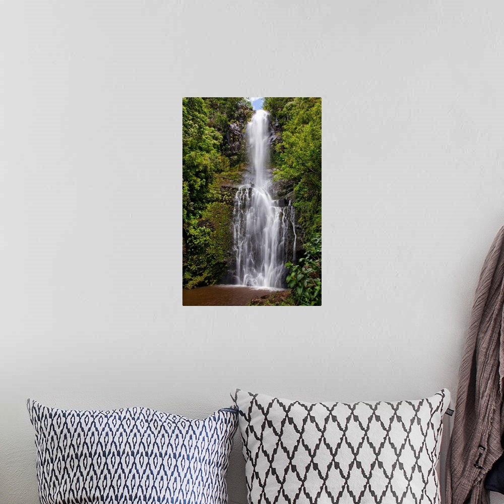 A bohemian room featuring Hawaii, Maui, Wailua Falls, Large Falls With Lush Foliage