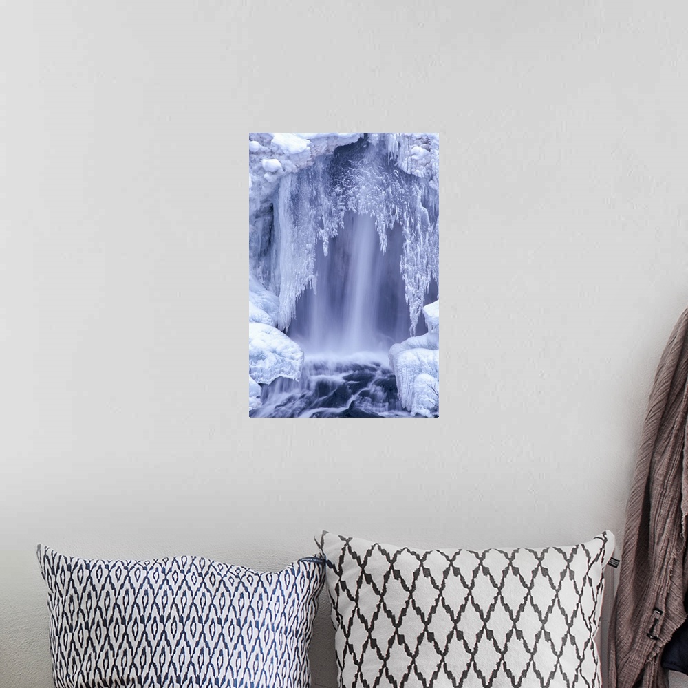 A bohemian room featuring Icy crust formation over the Undine Falls in winter Yellowstone National Park, United states of A...