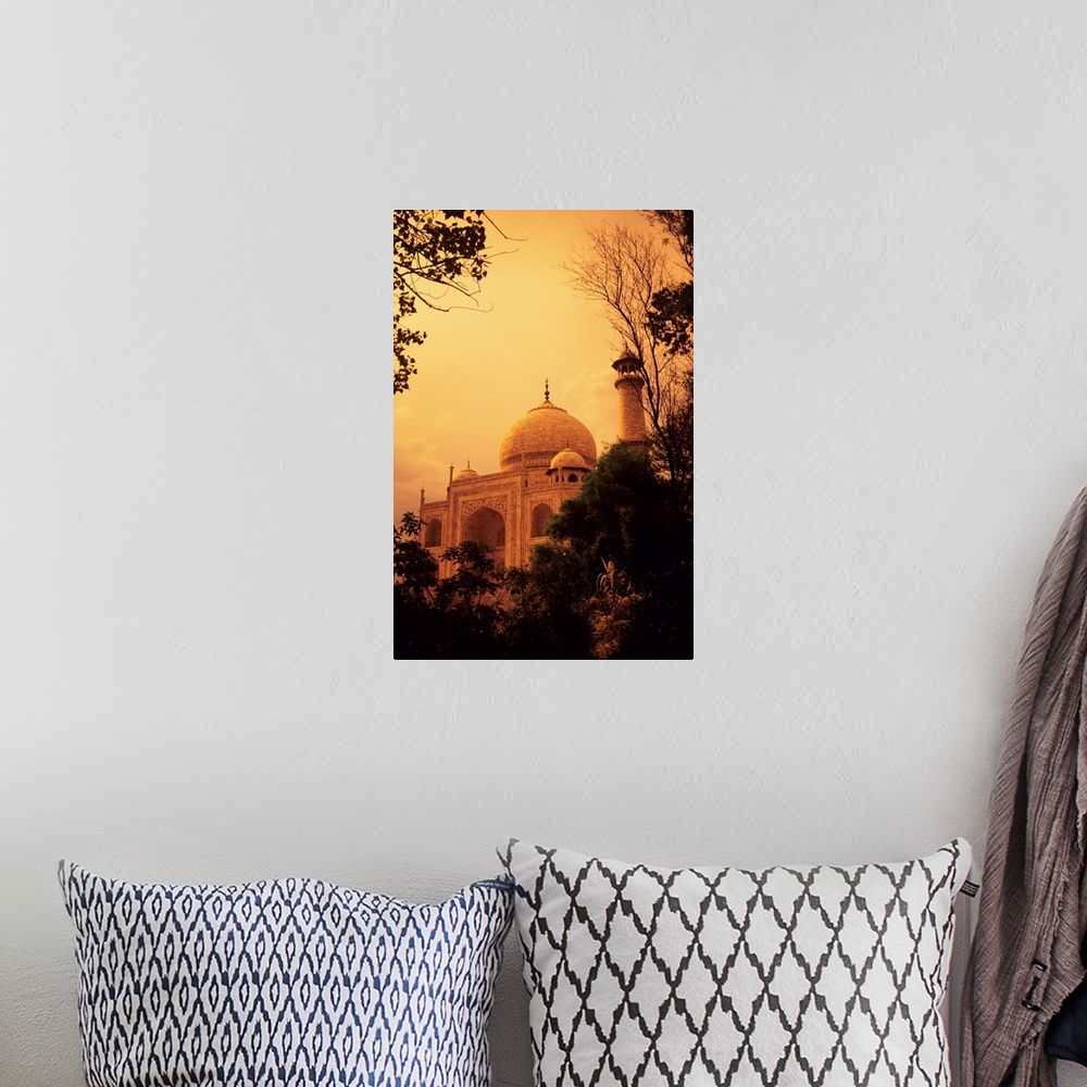 A bohemian room featuring India, Taj Mahal At Dusk, Orange Skies And Dark Trees