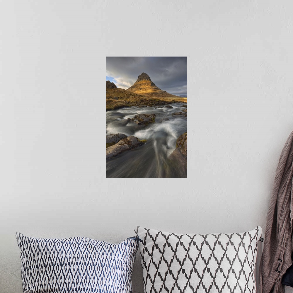 A bohemian room featuring The mountain kirkjufell and waterfall kirkjufellsfoss on the snaefellsnes peninsula; grundarfjoro...