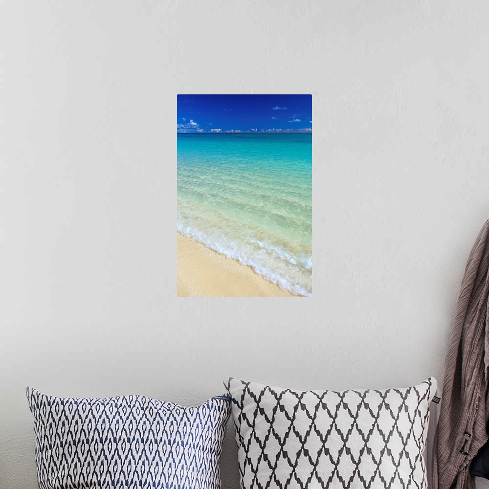 A bohemian room featuring Shoreline Water Breaking Onto Shore, Turquoise Ocean Clouds