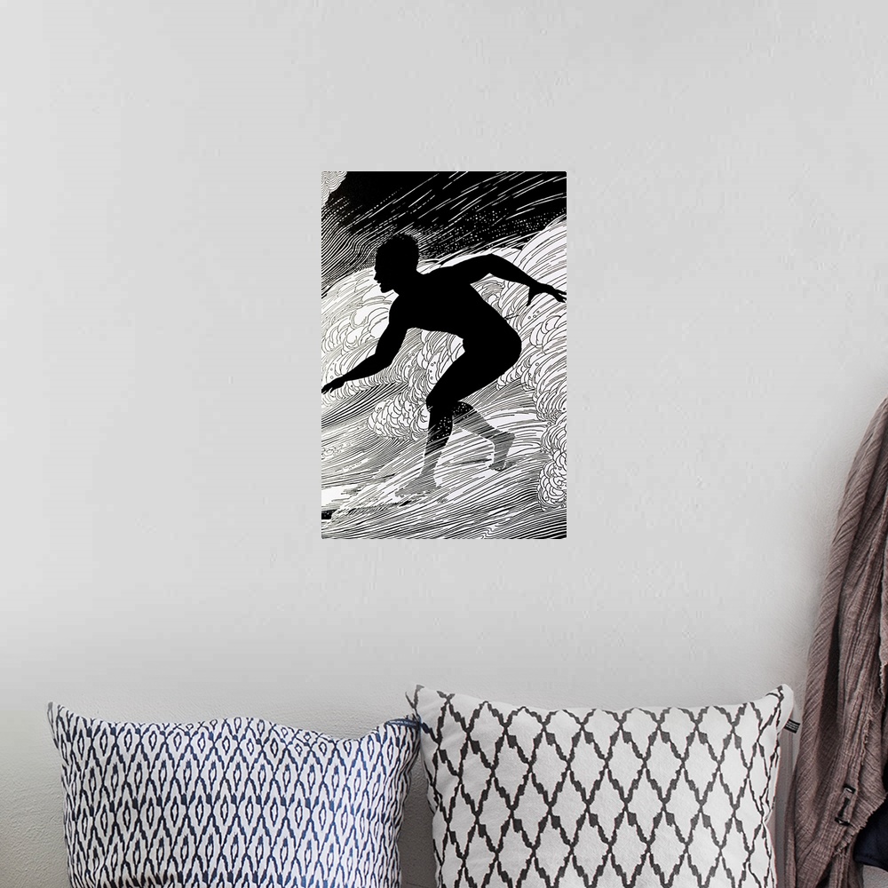 A bohemian room featuring Surfer, Figure Of A Man Surfing A Wave