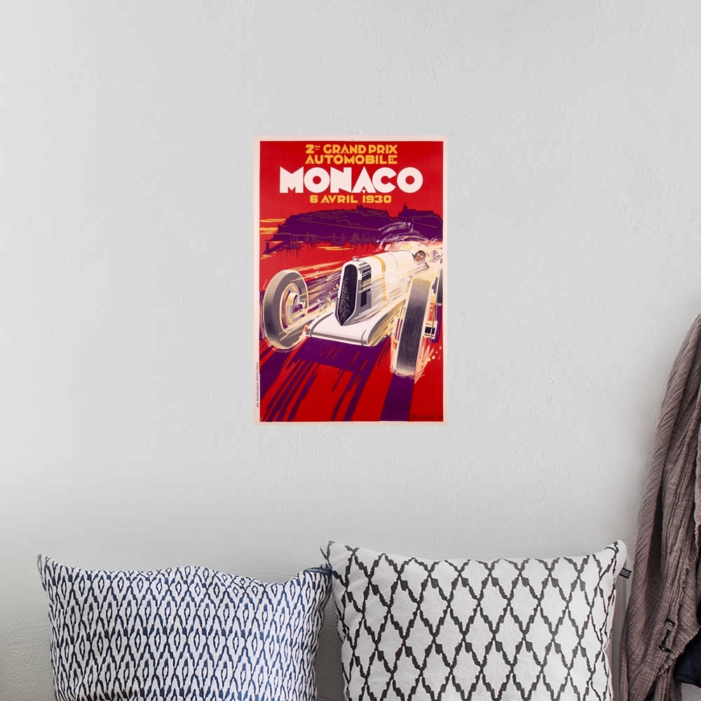 A bohemian room featuring Vintage Poster, 2nd Monaco Grand Prix, Autoracing