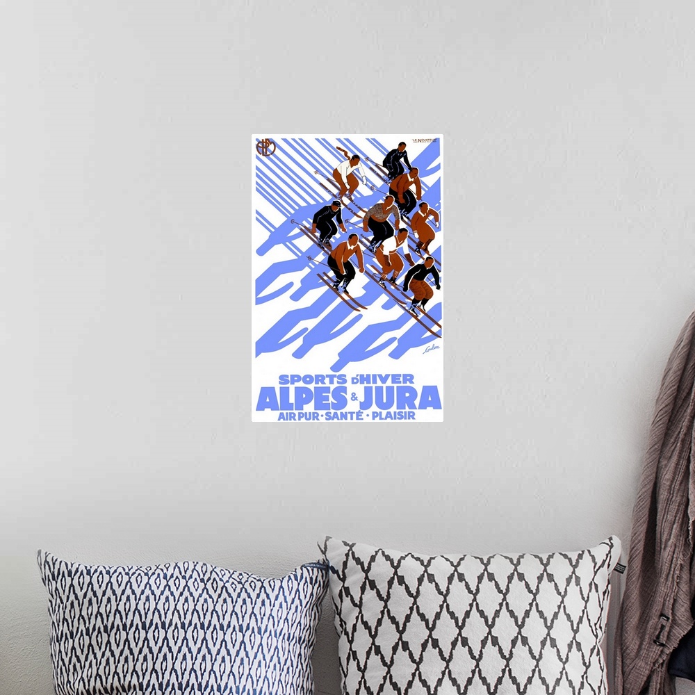 A bohemian room featuring Alpes & Jura, Sports d'Hiver, Vintage Poster, by Eric De Coulon