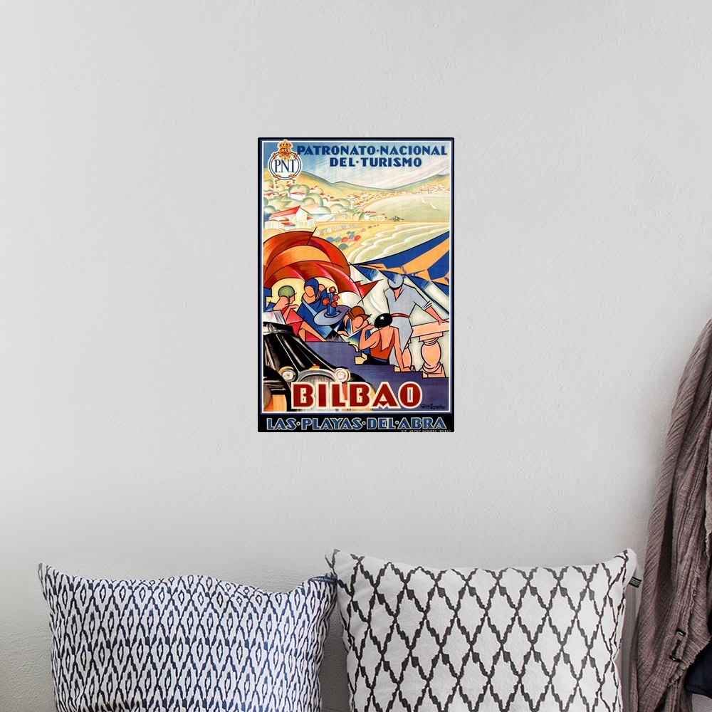 A bohemian room featuring Bilbao, Vintage Poster