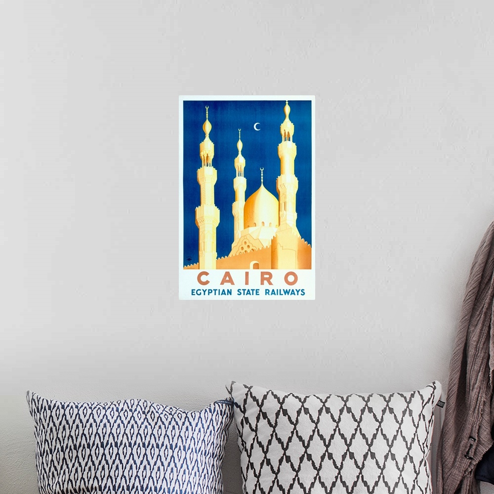 A bohemian room featuring Cairo, Egyption Train Railway, Vintage Poster