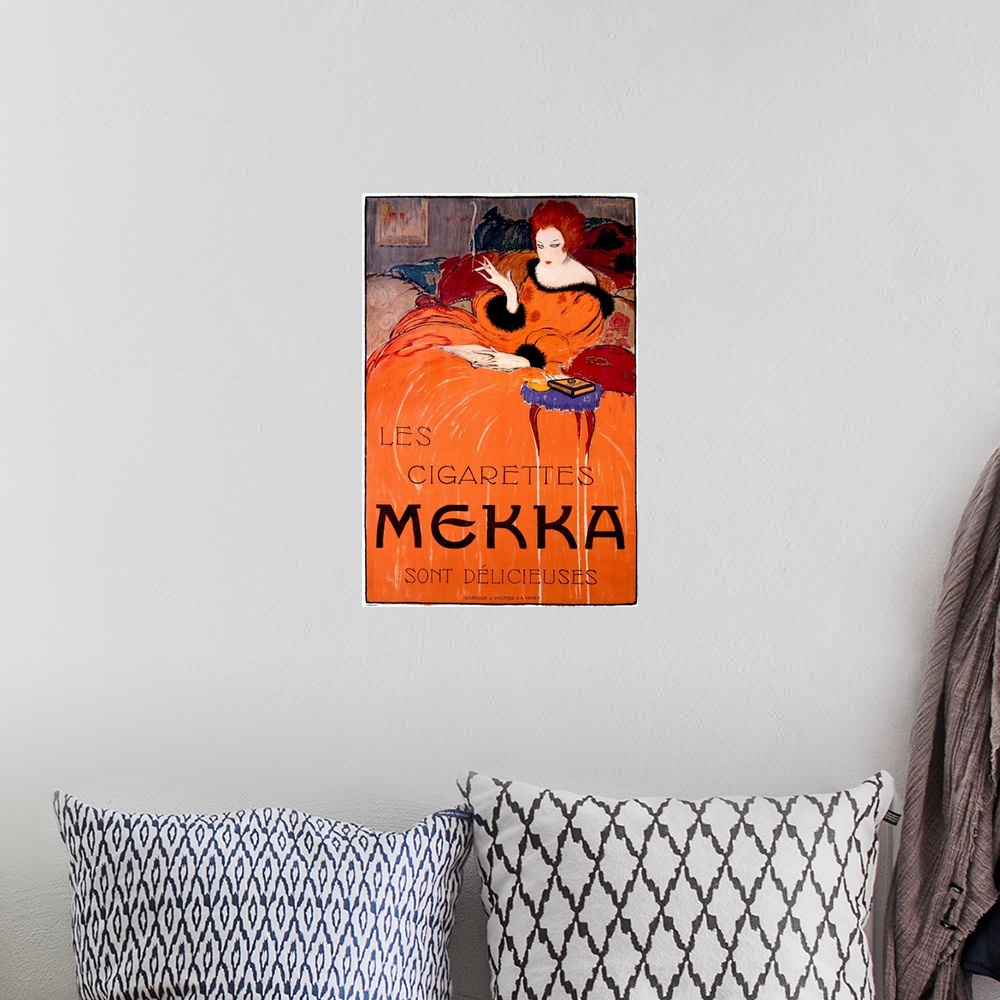 A bohemian room featuring Cigarettes Mekka, Vintage Poster, by Charles Loupot