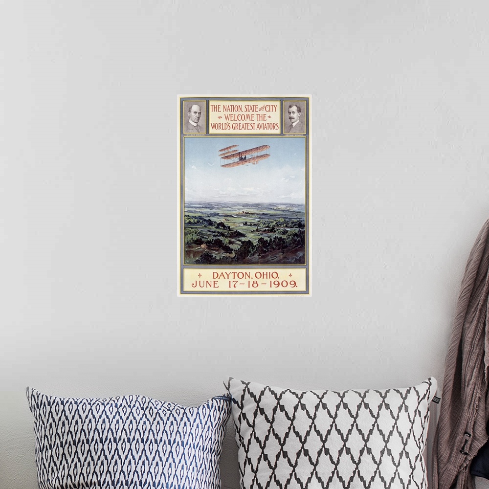 A bohemian room featuring Dayton Ohio, Birthplace of the Wright Brothers, Vintage Poster