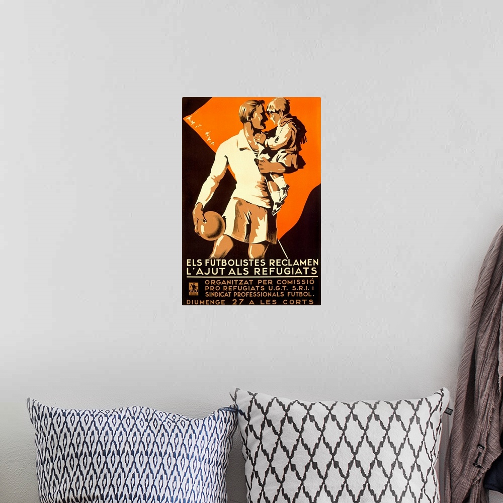 A bohemian room featuring Els Futbolistes Reclamen, Vintage Poster