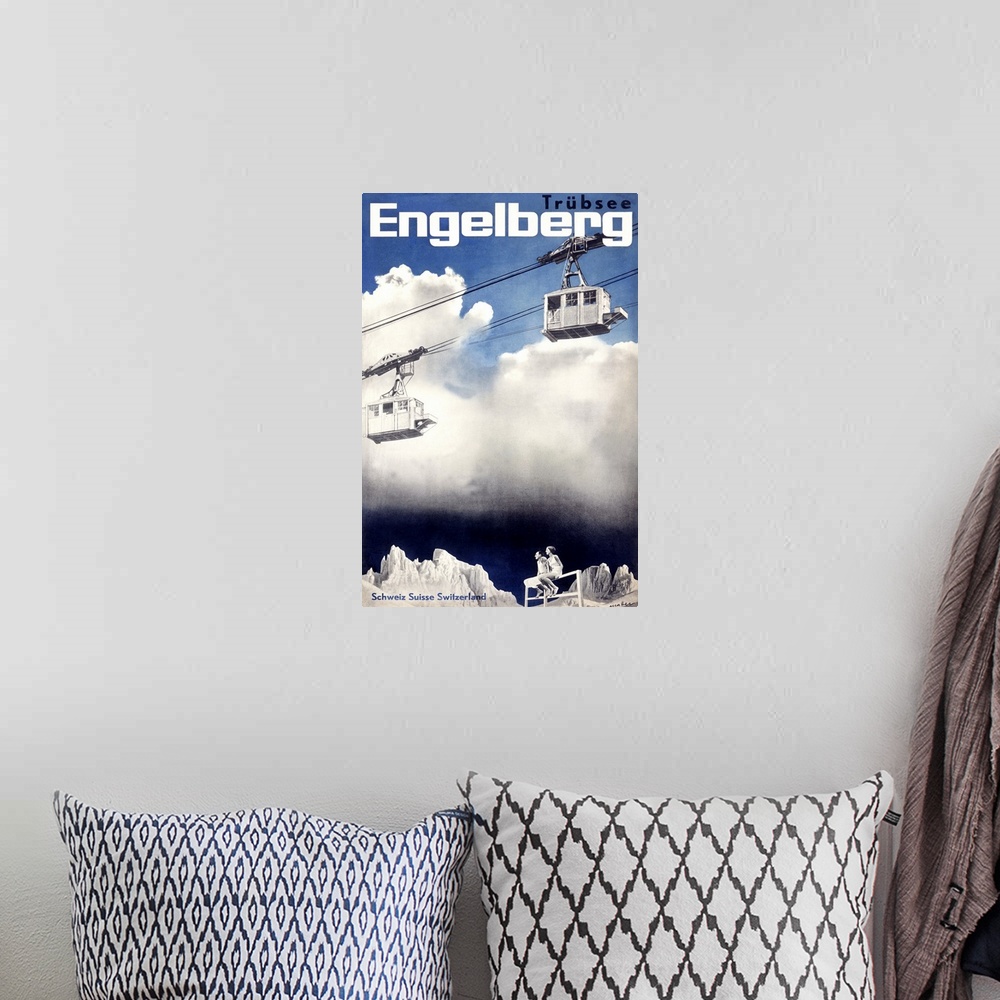 A bohemian room featuring Engelberg Ski, Trubsee, Vintage Poster