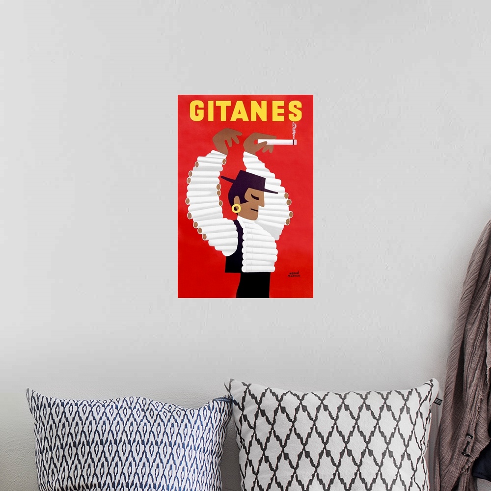 A bohemian room featuring Gitanes, Cigarettes, Vintage Poster, by Herve Morvan